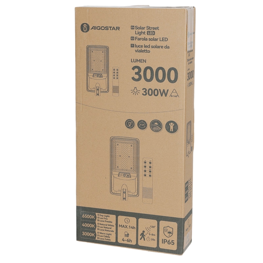 Aigostar - Lampă stradală solară LED cu senzor LED/400W/3,2V 4800mAh + telecomandă