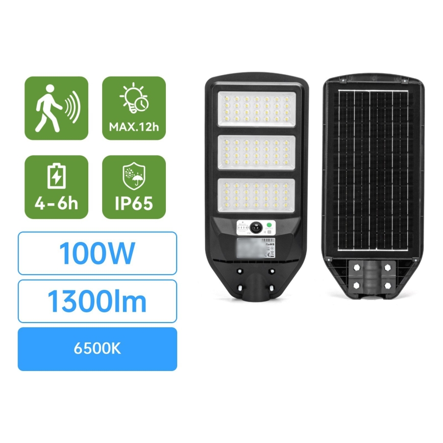 Aigostar - lampă stradală solară LED cu senzor LED/100W/3,2V 2400mAh 6500K