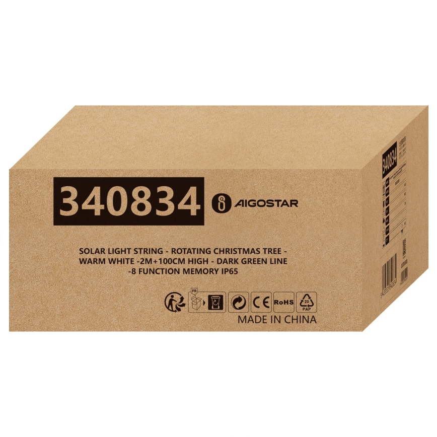 Aigostar - decorațiune solară de Crăciun cu LED LED/0,59W/3,7V 100 cm IP65 130 mAh alb cald