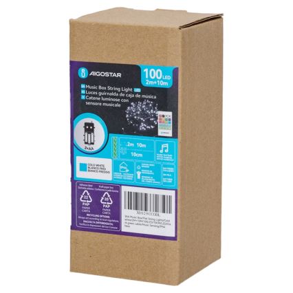 Aigostar - ghirlandă LED reglabilă de Crăciun pentru exterior cu senzor de mișcare 100xLED/3xAA 12m alb cald + telecomandă