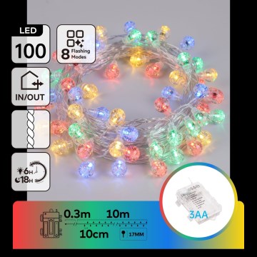 Aigostar - LED Ghirlandă de Crăciun pentru exterior 100xLED/8 funcții 3xAA 10,3m IP44 multicolor