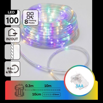 Aigostar - LED Ghirlandă de Crăciun pentru exterior 100xLED/8 funcții 3xAA 10,3m IP44 multicolor