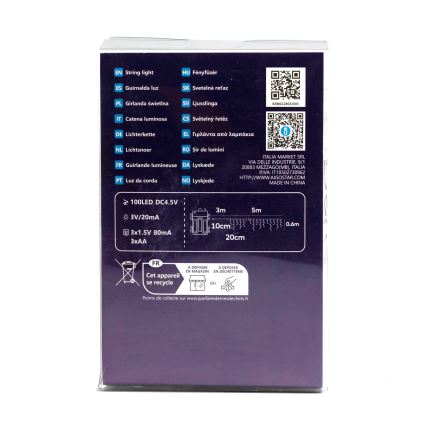 Aigostar - LED ghirlandă de Crăciun pentru exterior 100xLED/8 funcții 3xAA 8x0,6m IP44 alb cald