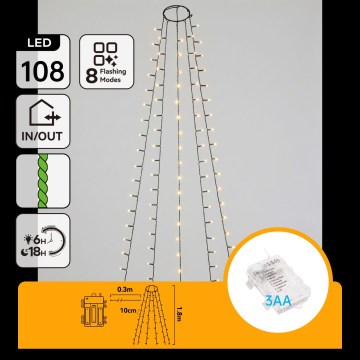 Aigostar - LED Ghirlandă de Crăciun pentru exterior 108xLED/8 funcții 3xAA 1,8m IP44 alb cald