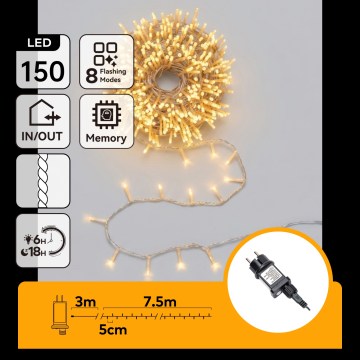 Aigostar - LED ghirlandă de Crăciun pentru exterior 150xLED/8 funcții 10,3m IP44 alb cald