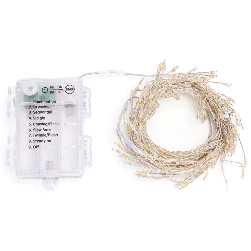 Aigostar - LED ghirlandă de Crăciun pentru exterior 200 LED/8 moduri 3xAA 6,3m IP44 alb cald
