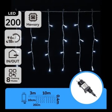 Aigostar - LED ghirlandă de Crăciun pentru exterior 200xLED/3,6W/230V/8 funcții 10x0,4m IP44 alb rece