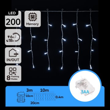 Aigostar - LED ghirlandă de Crăciun pentru exterior 200xLED/8 funcții 13x0,4m IP44 alb rece