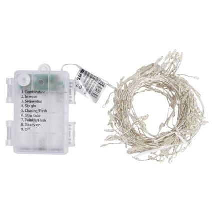Aigostar - Instalație luminoasă LED de exterior pentru Crăciun 200 LED/8 funcții 3xAA 6,3m IP44 alb rece