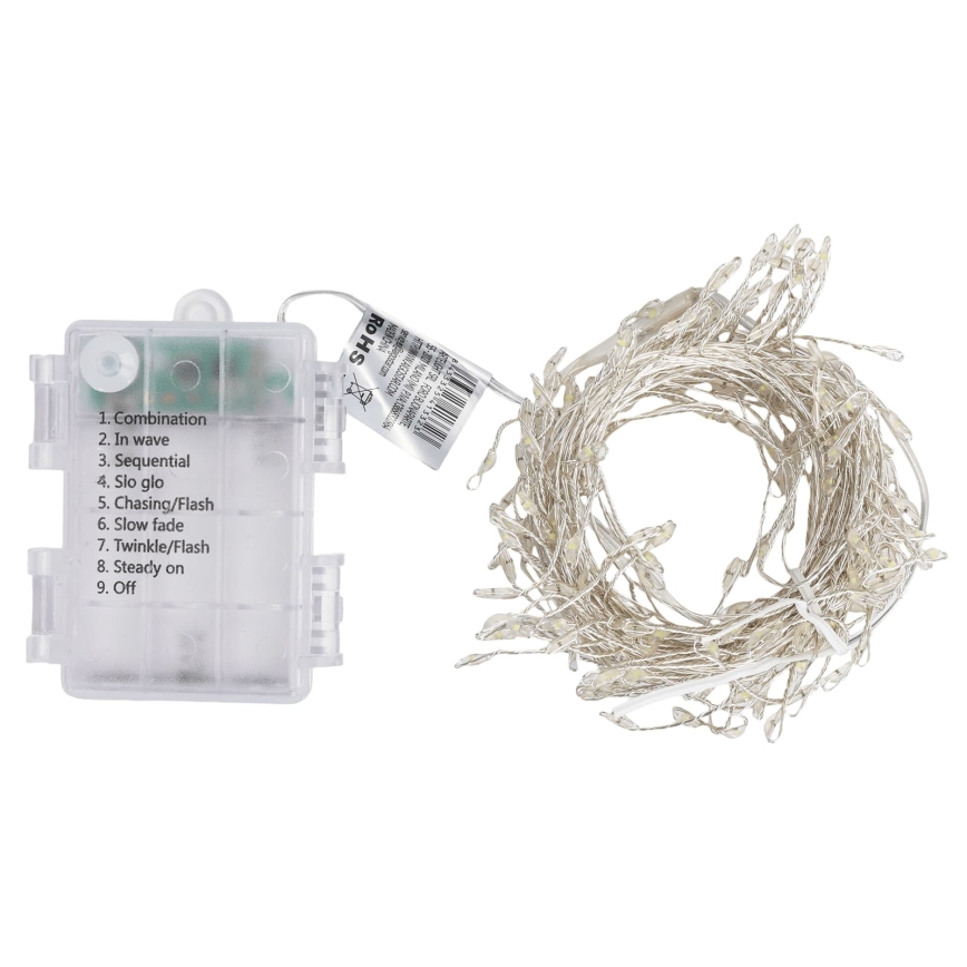 Aigostar - Instalație luminoasă LED de exterior pentru Crăciun 200 LED/8 funcții 3xAA 6,3m IP44 alb rece