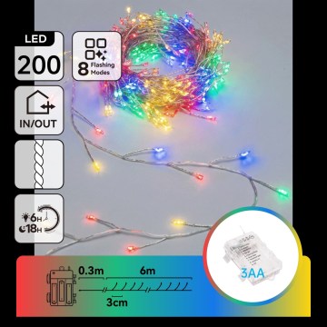 Aigostar - LED Ghirlandă de Crăciun pentru exterior 200xLED/8 funcții 3xAA 6,3m IP44 multicolor
