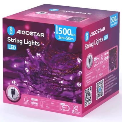 Aigostar - Ghirlandă LED de Crăciun pentru exterior 500xLED/8 funcții 53m IP44 roz