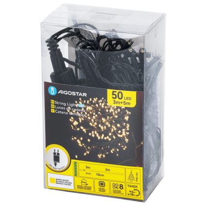 Aigostar - LED ghirlandă de Crăciun pentru exterior 50xLED/8 funcții, 8 m, IP44, alb cald