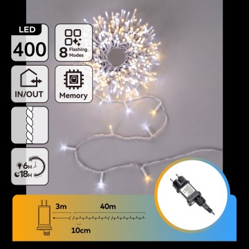 Aigostar - LED ghirlandă de exterior pentru Crăciun 400xLED/8 funcții 43m IP44 alb cald/alb rece
