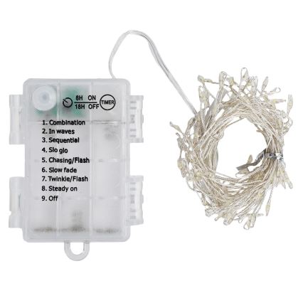 Aigostar - Ghirlandă LED de exterior pentru Crăciun 100xLED/8 funcții 3xAA 3,3m IP44 alb rece