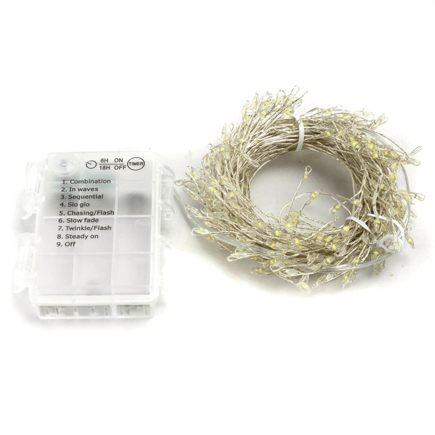 Aigostar - Ghirlandă LED de exterior pentru Crăciun 300xLED/8 funcții 3xAA 9,3m IP44 alb rece