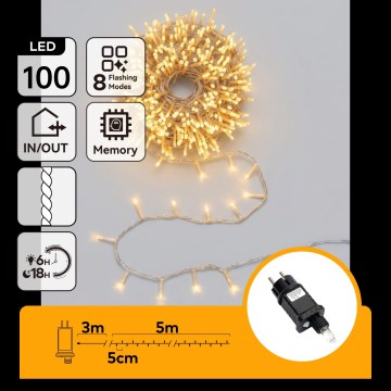 Aigostar - LED Ghirlandă luminoasă de exterior pentru Crăciun 100xLED/8 funcții 5,3m IP44 alb cald