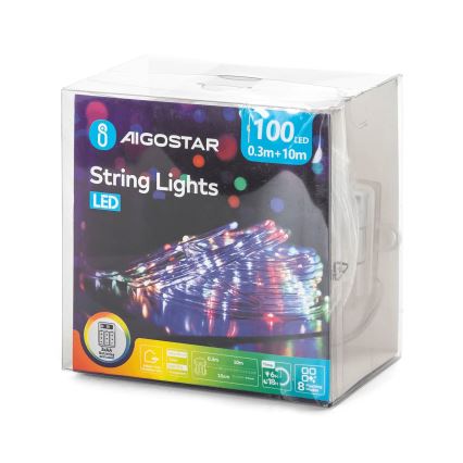 Aigostar - LED Ghirlandă de Crăciun pentru exterior 100xLED/8 funcții 3xAA 10,3m IP44 multicolor