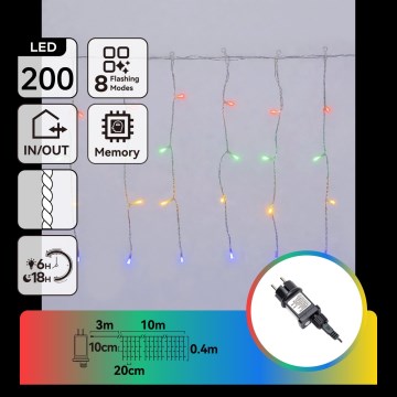 Aigostar - LED instalație de Crăciun pentru exterior 200xLED/8 funcții 13x0,4m IP44 multicolor