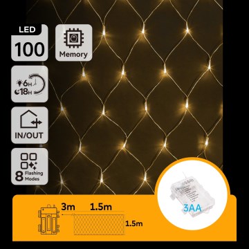 Aigostar - LED instalație de exterior pentru Crăciun 100xLED/8 funcții/3xAA 4,5x1,5m IP44 alb cald