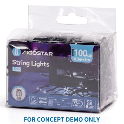 Aigostar - LED instalație de exterior pentru Crăciun, 100xLED, 8 funcții, 3xAA, 5,3 m, IP44, roz