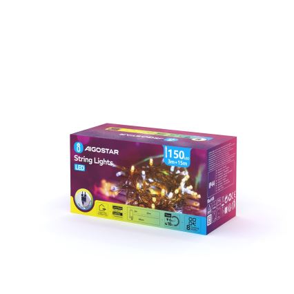 Aigostar - LED instalație luminoasă de exterior pentru Crăciun 150xLED/8 funcții 18m IP44 alb cald/alb rece