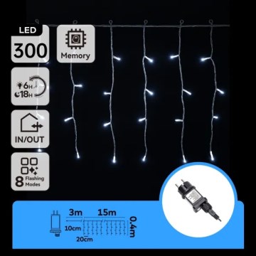 Aigostar - LED instalație luminoasă de exterior pentru Crăciun 300xLED/8 funcții 15x0,4 m IP44 alb rece