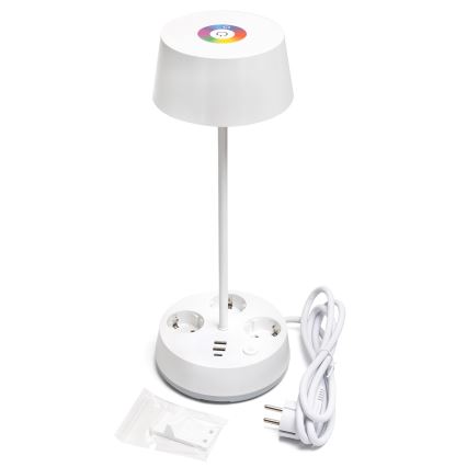 Aigostar - Lampă de birou LED RGBW, dimabilă, cu prize și port USB, 4,6W, 230V, 3000/4000/6500K, albă