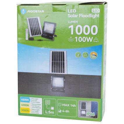 Aigostar - Reflector solar LED/100W/3,2V 2000mAh 3000K/4000K/6500K IP66 + telecomandă