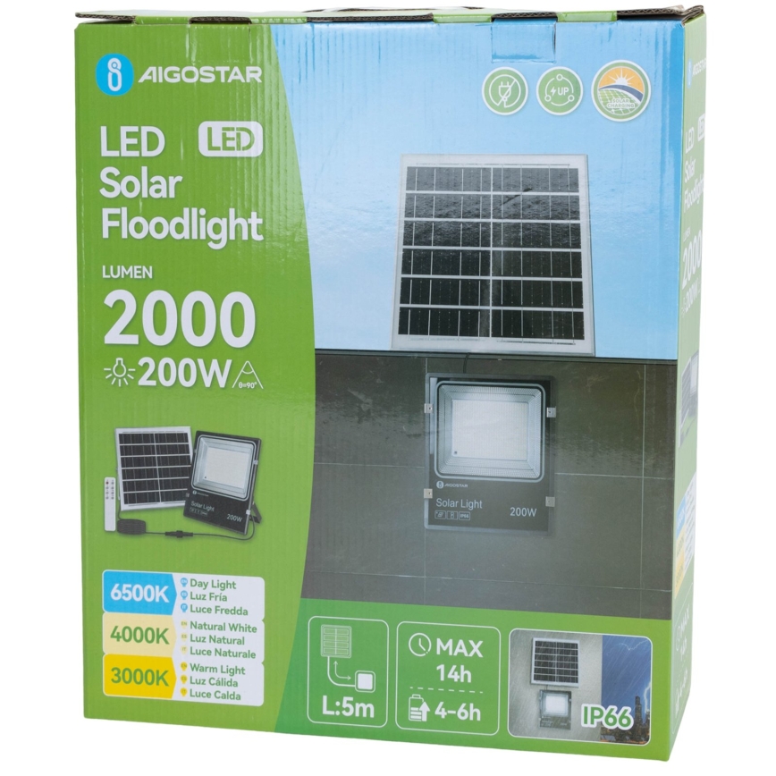Aigostar - Reflector solar LED/200W/3,2V 3600mAh 3000K/4000K/6500K IP66 + telecomandă