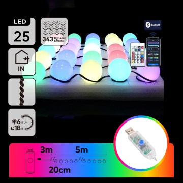 Aigostar - LED RGBIC Ghirlandă decorativă 25xLED/5W/USB 5 m multicolor