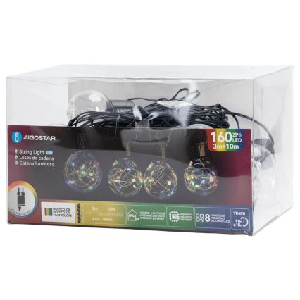 Aigostar - Ghirlandă luminoasă LED pentru exterior, 160 LED, 10 m, IP44, multicolor