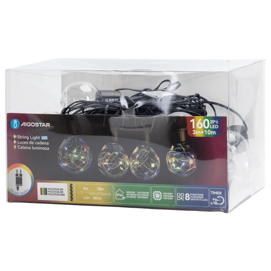 Aigostar - Ghirlandă luminoasă LED pentru exterior, 160 LED, 10 m, IP44, multicolor