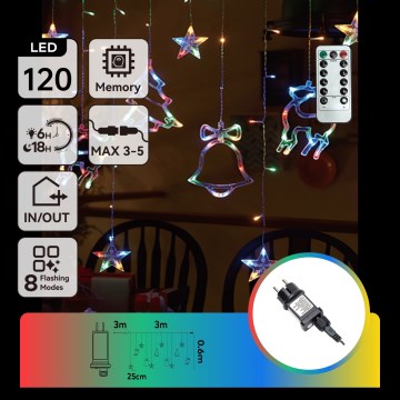 Aigostar - LED RGBY Instalație luminoasă de exterior pentru Crăciun 120 LED-uri/8 funcții 3x0,6 m IP44 multicolor + telecomandă