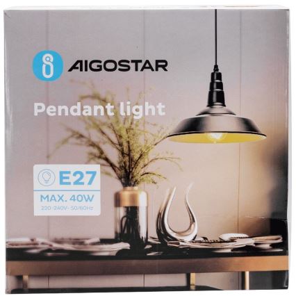 Aigostar - Lustră LED pe cablu 1xE27/60W/230V, diametru 36 cm, neagră