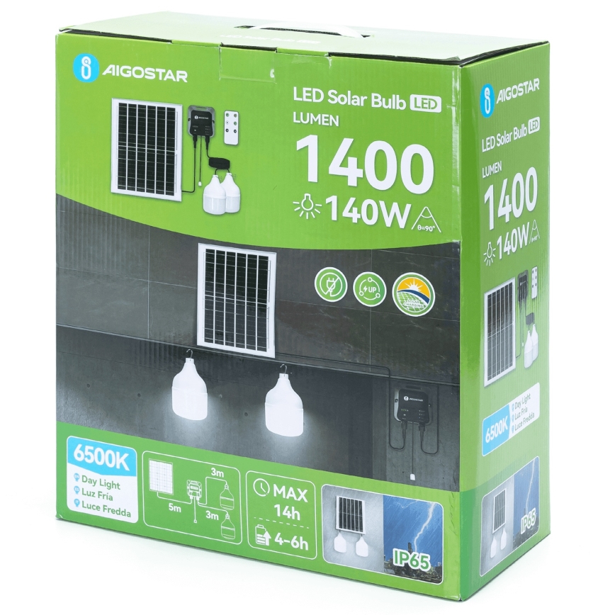 Aigostar - Lustra solară LED 2xLED/70W/12V 12000 mAh 6500K IP65 Ø 12 cm, cu telecomandă