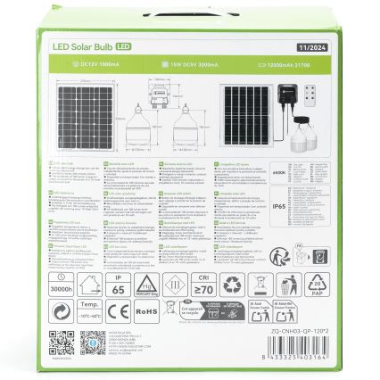 Aigostar - Lustra solară LED 2xLED/70W/12V 12000 mAh 6500K IP65 Ø 12 cm, cu telecomandă