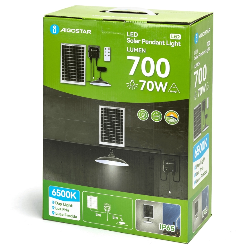 Aigostar - Lustră solară LED/70W/12V 6000 mAh 6500K IP65 Ø 23,5 cm + telecomandă