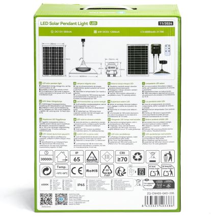 Aigostar - Lustră solară LED/70W/12V 6000 mAh 6500K IP65 Ø 23,5 cm + telecomandă