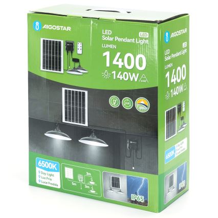 Aigostar - Lustră solară LED 2xLED/70W/12V 12000 mAh 6500K IP65 diam. 23,5 cm + telecomandă