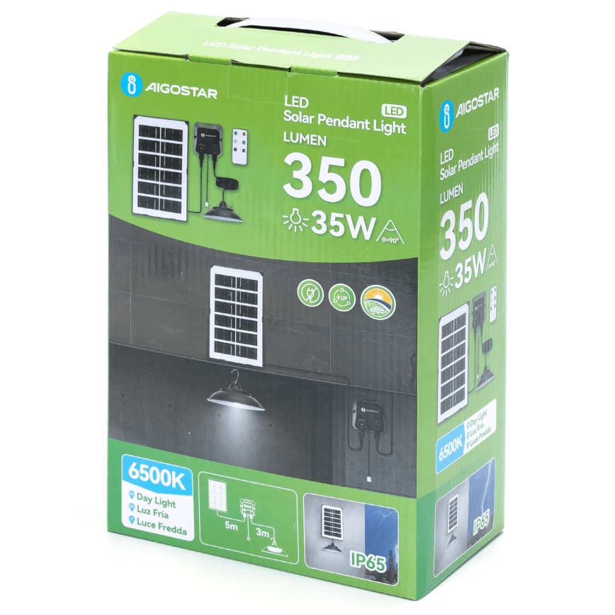 Aigostar - Lustră solară LED/35W/12V 3000 mAh 6500K IP65 Ø 15 cm + telecomandă