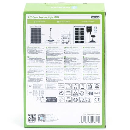 Aigostar - Lustră solară LED/35W/12V 3000 mAh 6500K IP65 Ø 15 cm + telecomandă