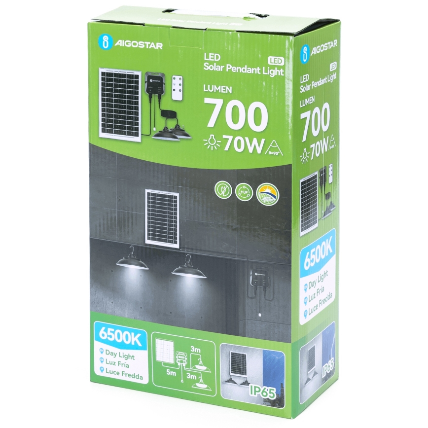 Aigostar - Lustră solară LED cu senzor 2x LED/35 W/12 V 6000 mAh 6500 K IP65 diam. 15 cm + telecomandă
