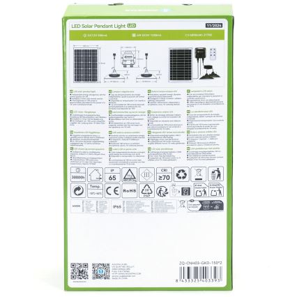 Aigostar - Lustră solară LED cu senzor 2x LED/35 W/12 V 6000 mAh 6500 K IP65 diam. 15 cm + telecomandă