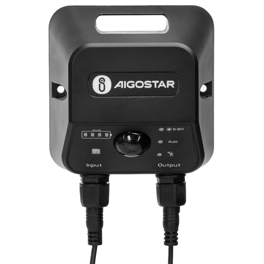 Aigostar - Lustru solar LED cu senzor, 2x LED, 35 W, 12 V, baterie 6000 mAh, 6500K, IP65, Ø 15 cm + telecomandă