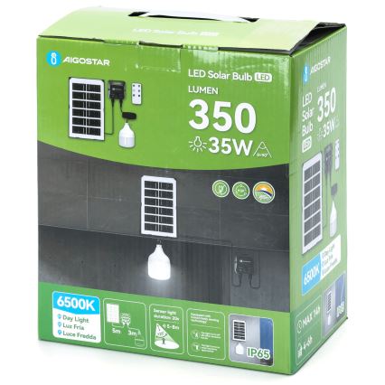 Aigostar - Lampă suspendată solară LED cu senzor, 35W/12V, 3000 mAh, 6500K, IP65, Ø 10 cm + telecomandă