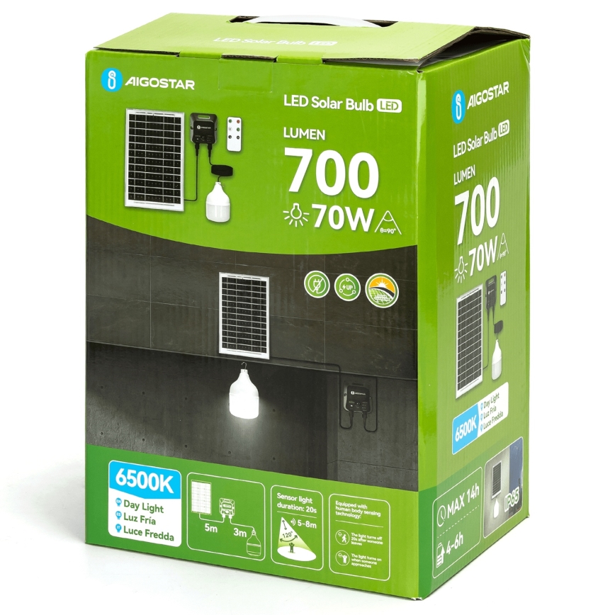 Aigostar - Lustră solară LED cu senzor LED/70W/12V 6000 mAh 6500K IP65 Ø 12 cm + telecomandă