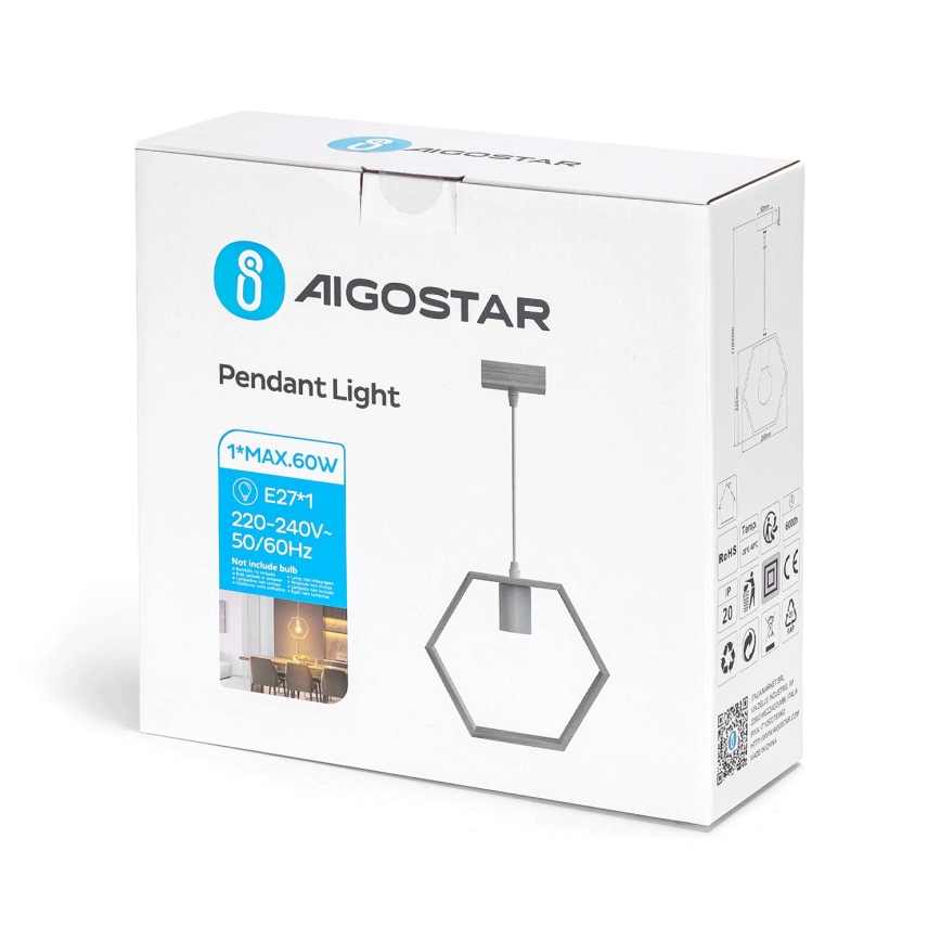 Aigostar - Lustră suspendată din lemn de pin pe cablu 1xE27/60W/230V