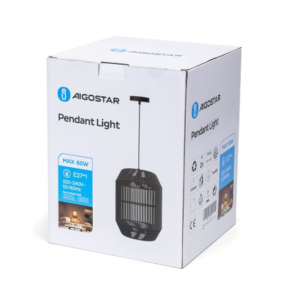 Aigostar - Lustru pe cablu 1xE27/60W/230V negru, Ø 23 cm