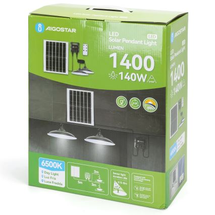 Aigostar - lustră solară LED cu senzor 2xLED/70W/12V 12000 mAh 6500K IP65 Ø 23,5 cm + telecomandă